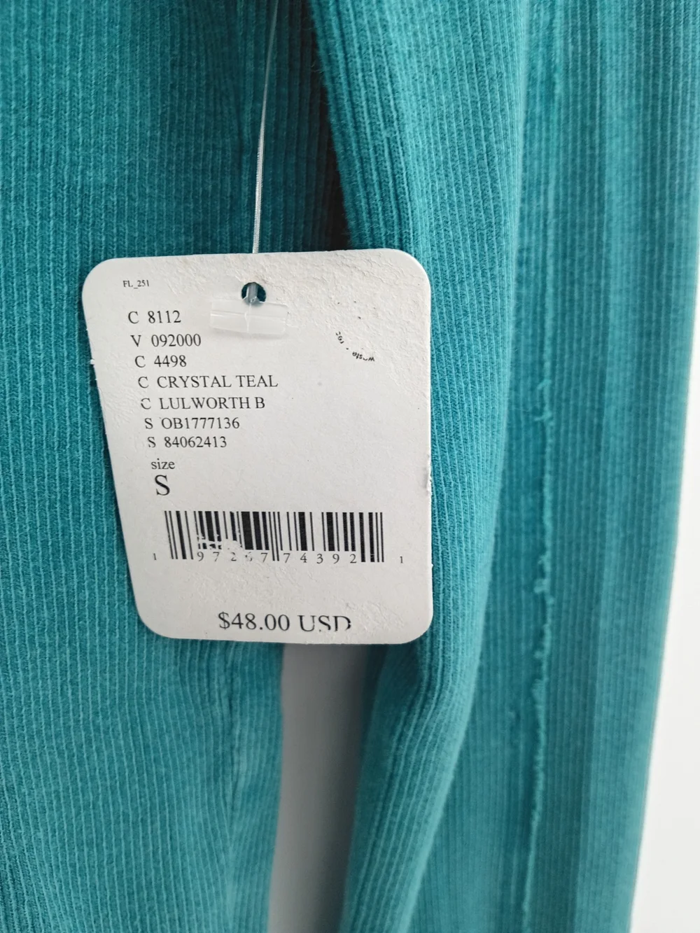 Free People Teal Ribbed Long-Sleeve Crew Top Thumbholes Scoop Back Small